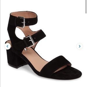 Halogen Vickie Double Ankle Sandal Block Heel Black Suede